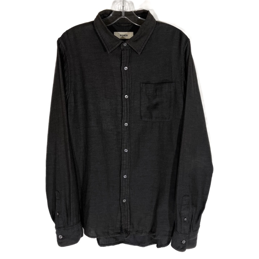 Buck Mason Men’s Small Shirt Button Down Long Sleeve Black/Dark Gray 100% Cotton